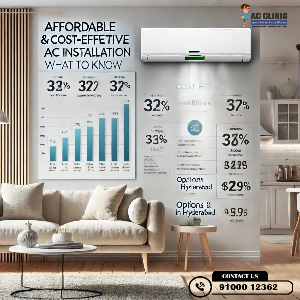 Affordable AC installation options in Hyderabad by AC Clinic | Call 9100012362 for expert service.