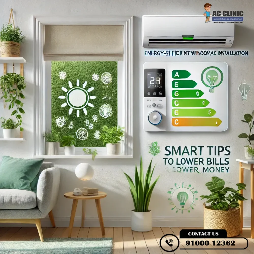 Smart tips for energy-efficient window AC installation to lower electricity bills and save money. Expert advice from AC Clinic. Call 9100012362 for professional AC services in Hyderabad.