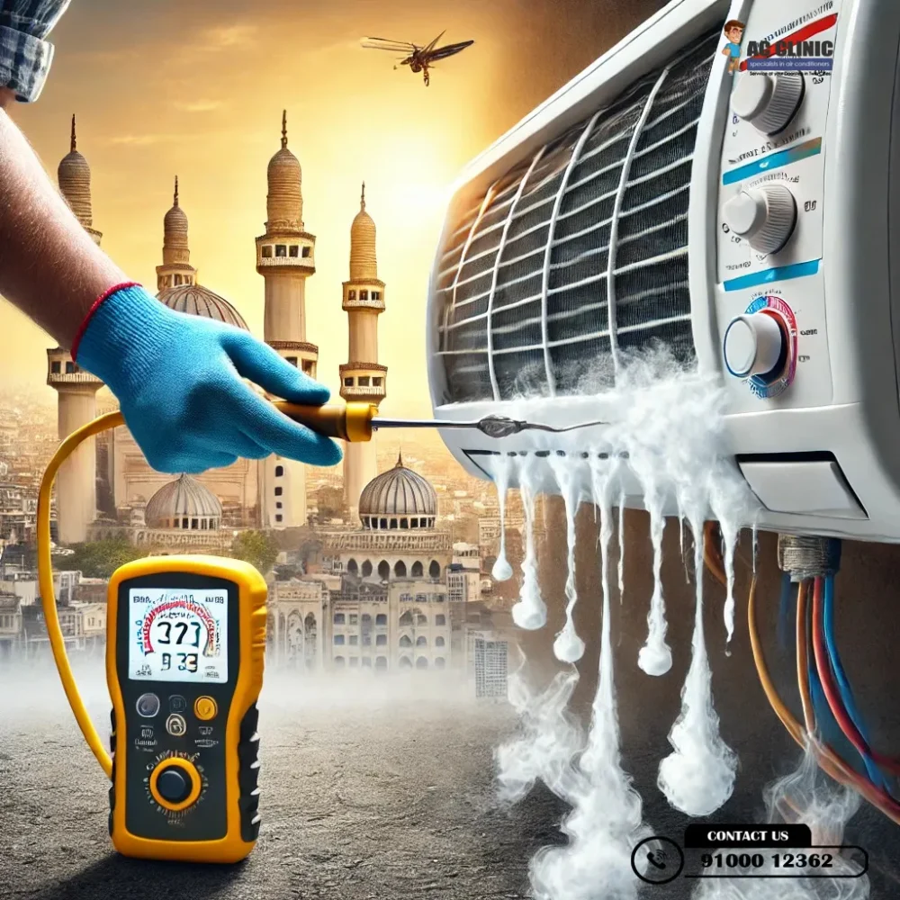 Learn how to detect and prevent AC refrigerant leaks before they affect cooling in Hyderabad with expert services from AC Clinic. Call 9100012362.