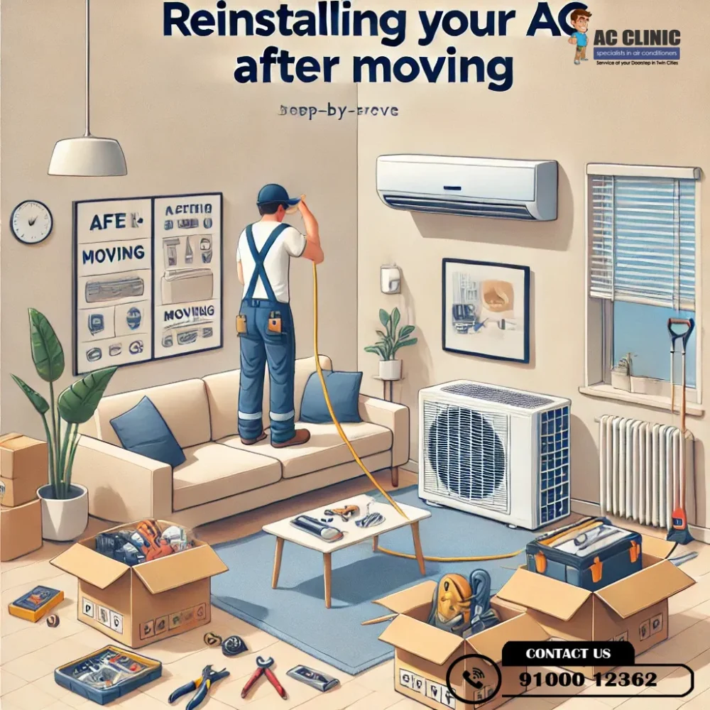 Step-by-step guide to reinstalling your AC after moving for a hassle-free setup. Expert tips from AC Clinic. Call 9100012362 for professional AC services in Hyderabad.