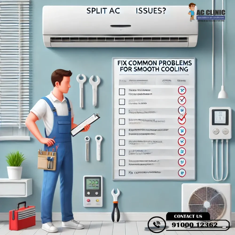 Facing split AC installation issues? Learn how to fix common problems for smooth cooling with AC Clinic in Hyderabad. Call 9100012362 for expert assistance