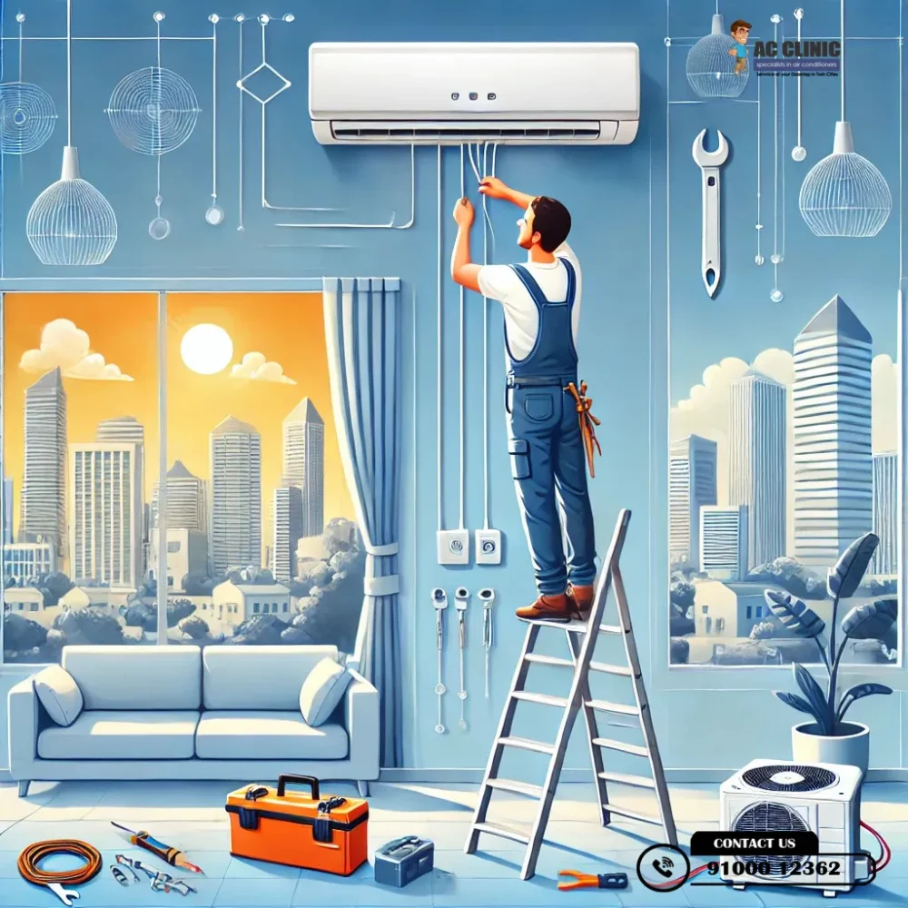 Step-by-step split AC installation guide in Hyderabad by AC Clinic - Call 9100012362 for expert service.