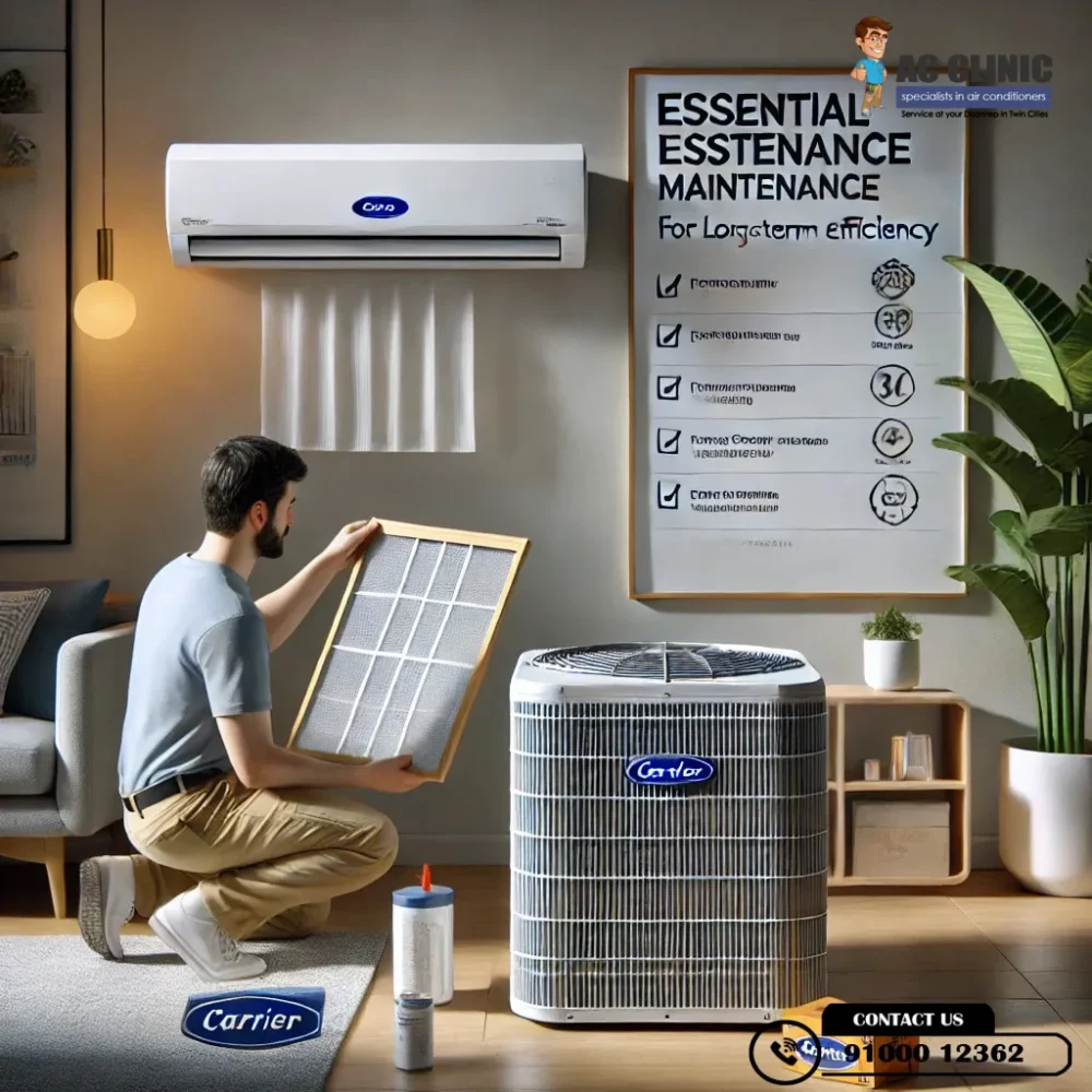 Carrier AC maintenance tips for long-lasting cooling in Hyderabad homes - AC Clinic 9100012362.