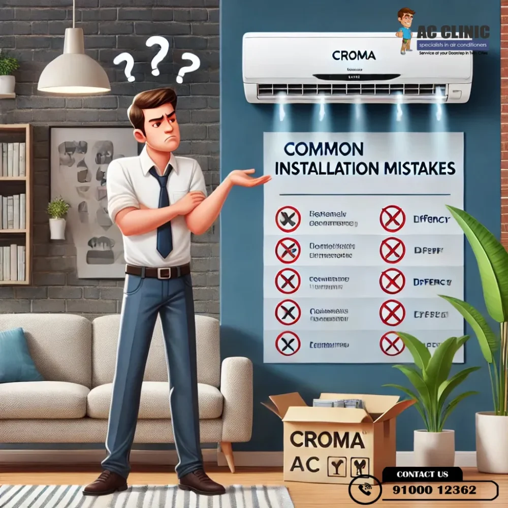 Avoid common Croma AC installation mistakes in Hyderabad with AC Clinic - Call 9100012362 for expert AC services.