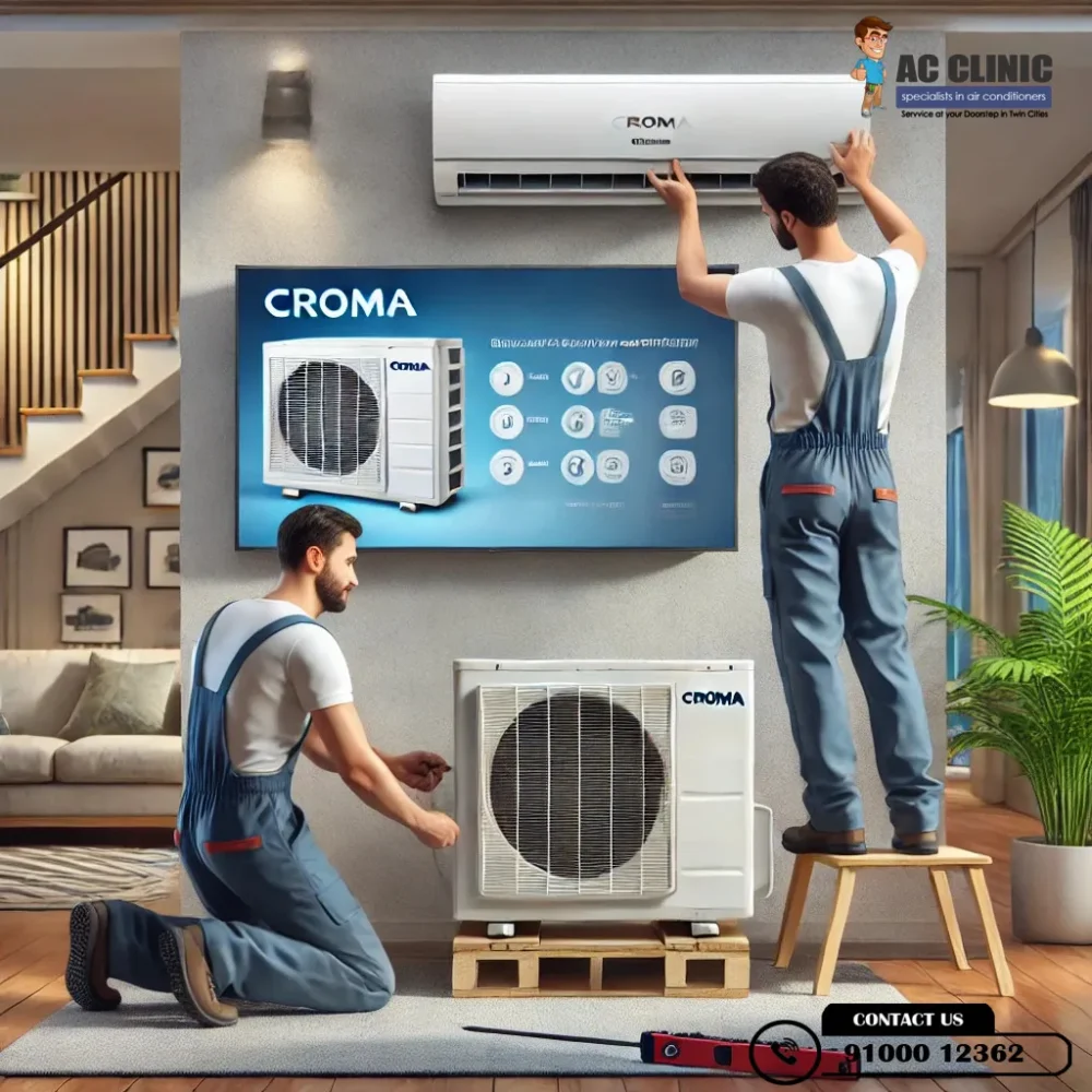 Croma AC installation service in Hyderabad by AC Clinic – Professional step-by-step setup.