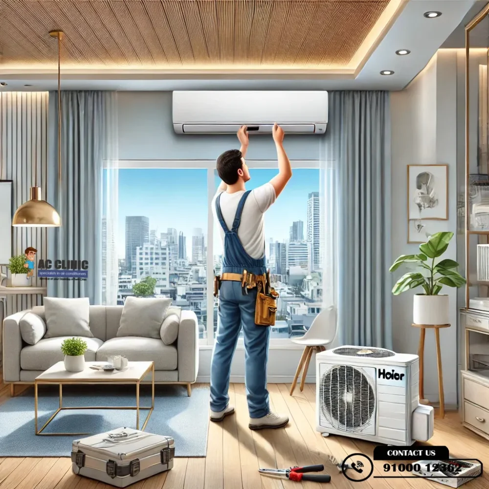 Haier AC installation in Hyderabad by ACCLINIC – Call 9100012362 for professional AC setup.