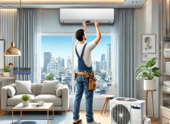 Haier AC installation in Hyderabad by ACCLINIC – Call 9100012362 for professional AC setup.