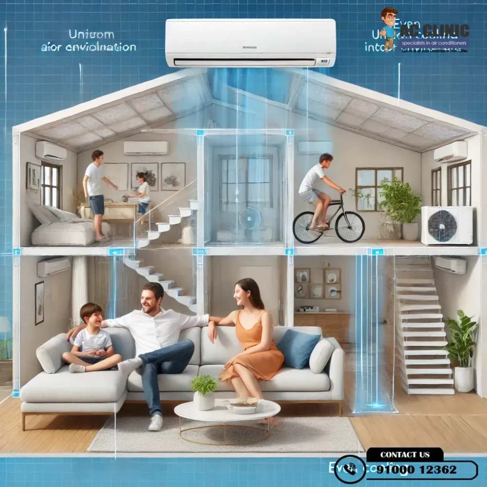 Daikin AC installation ensuring uniform cooling across all rooms in a Hyderabad home. ACCLINIC services for precise installation. Call 9100012362.