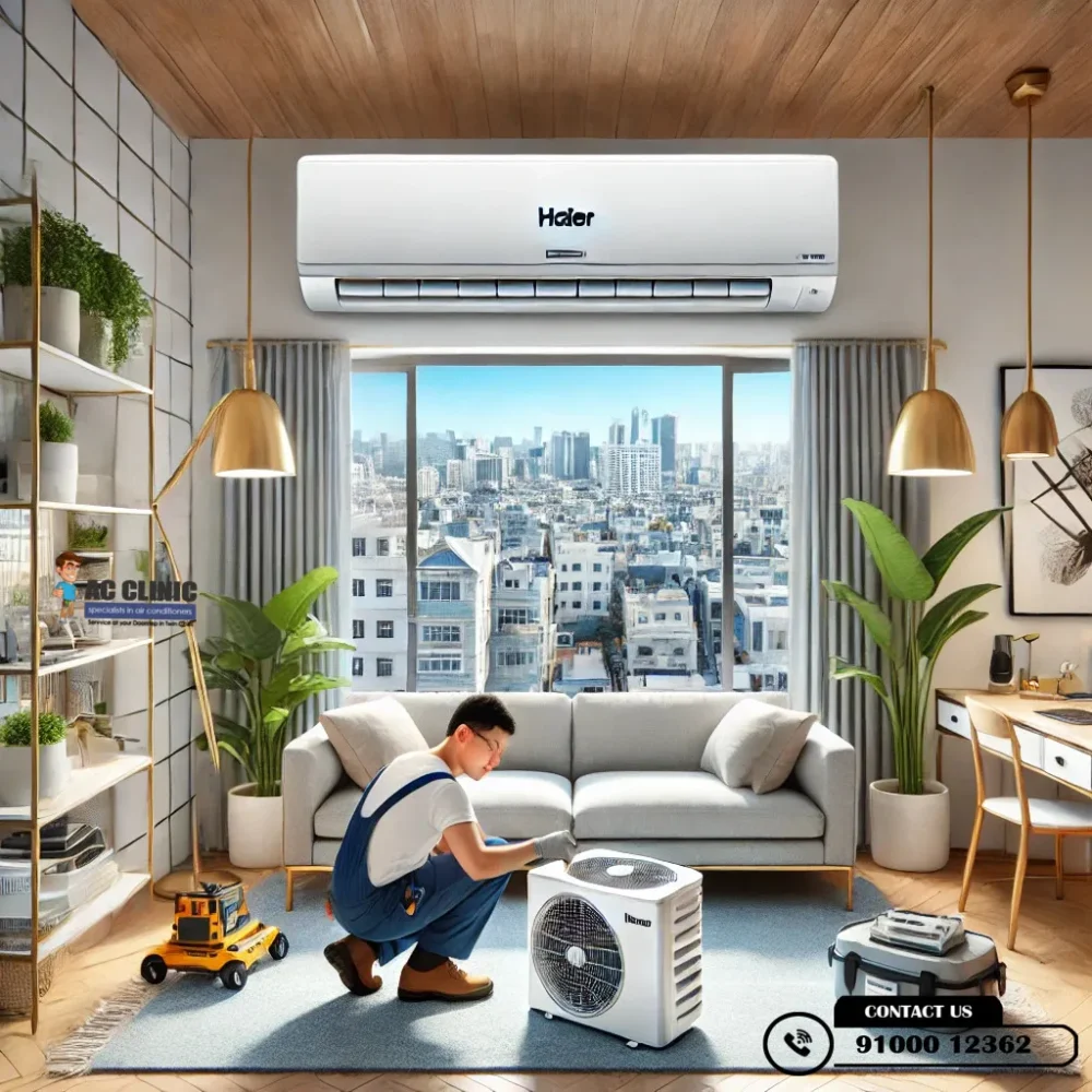 Haier AC installation for small apartments in Hyderabad by AC Clinic. Call 9100012362 for expert cooling solutions.