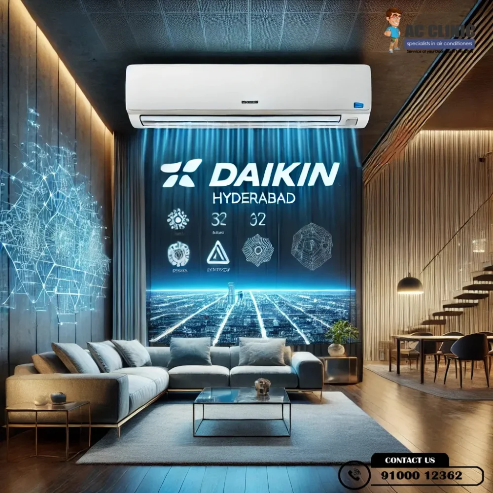 Daikin AC installation in Hyderabad home offering energy-efficient and smart cooling solutions. ACCLINIC services for hassle-free installation.