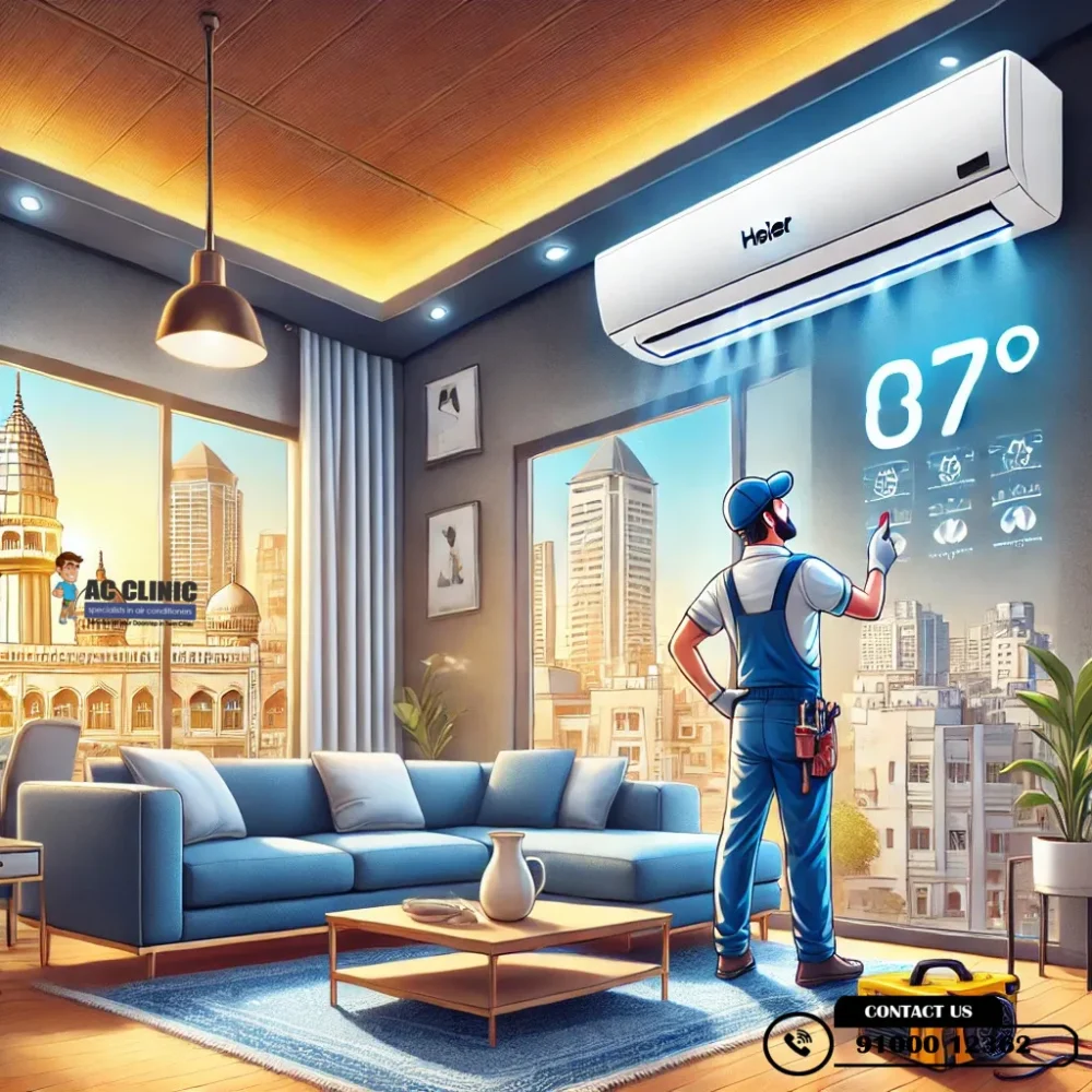 Haier AC installation in Hyderabad for hot and humid weather – AC Clinic 9100012362.